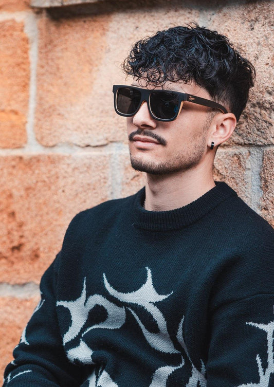 Óculos De Sol Dream Series Edição Limitada Preto Marrom Formato Quadrado Em Bambu Sustentável Lentes Pretas