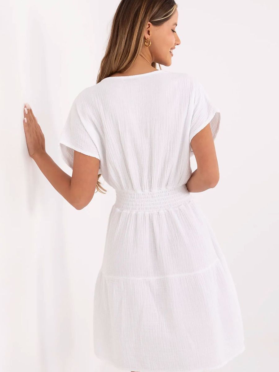 Vestido De Verão Em Musselina Leve Feito Com Algodão Natural Modelo 213836 Italy Moda Casual Elegante