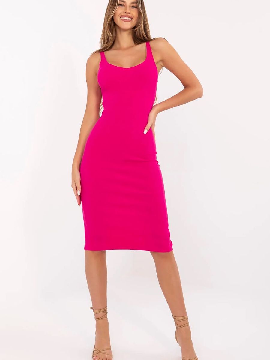Vestido Lápis Listrado Rue Paris Modelo 215821 com Alças Finas para Dia a Dia e Trabalho