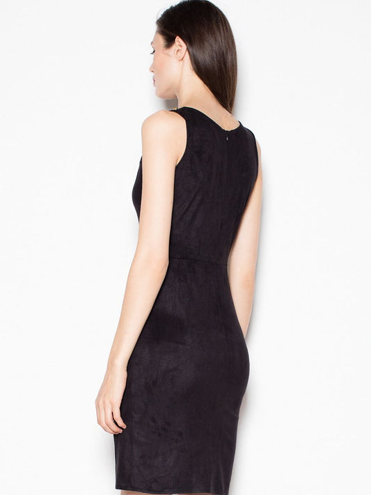 Vestido de Noite 77245 Venaton em Suede Macio com Fenda na Coxa e Corrente Cravejada