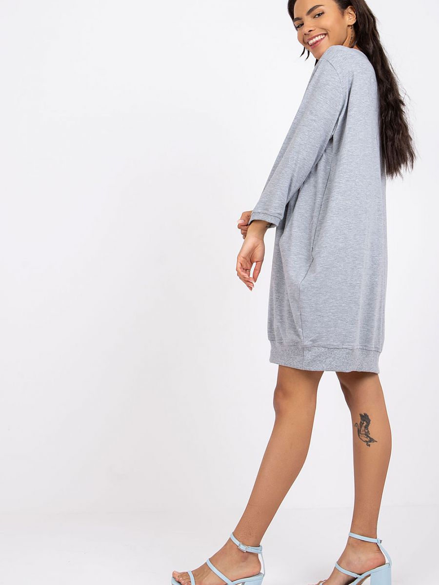 Vestido Daydress Modelo 162961 Algodão Com Caimento Solto Mangas 3 Quartos Bolsos Frontais Casual Moderno