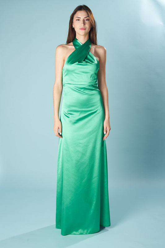 Vestido Málaga com Decote Cruzado e Costas Abertas, Movimento, Brilho Discreto e Elegância Atemporal