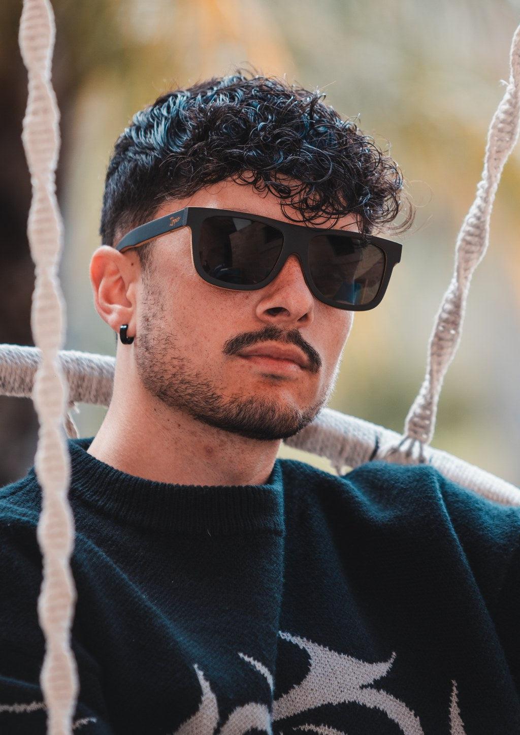 Óculos De Sol Dream Series Edição Limitada Preto Marrom Formato Quadrado Em Bambu Sustentável Lentes Pretas