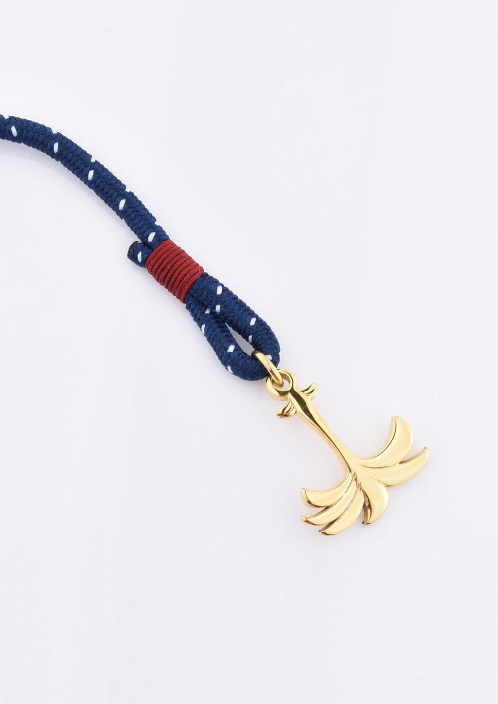 Pulseira Palmband Seven Seas Triple De Nylon Trançado Azul E Branco Com Pingente Palmeira Dourado