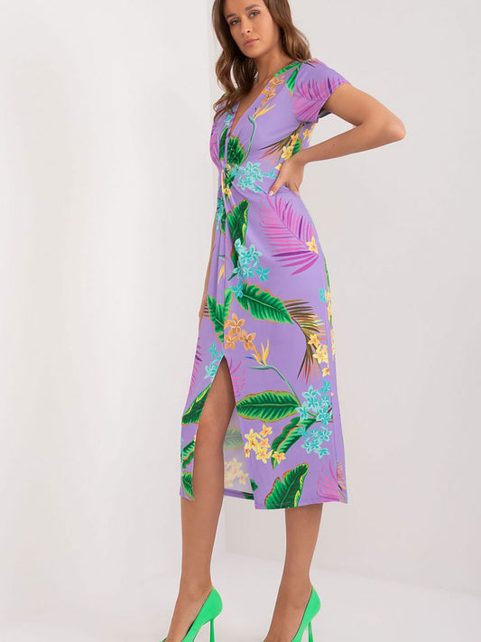 Daydress Modelo 196215 Italy Moda Vestido Estampado Colorido com Pregas na Frente Corte Elegante