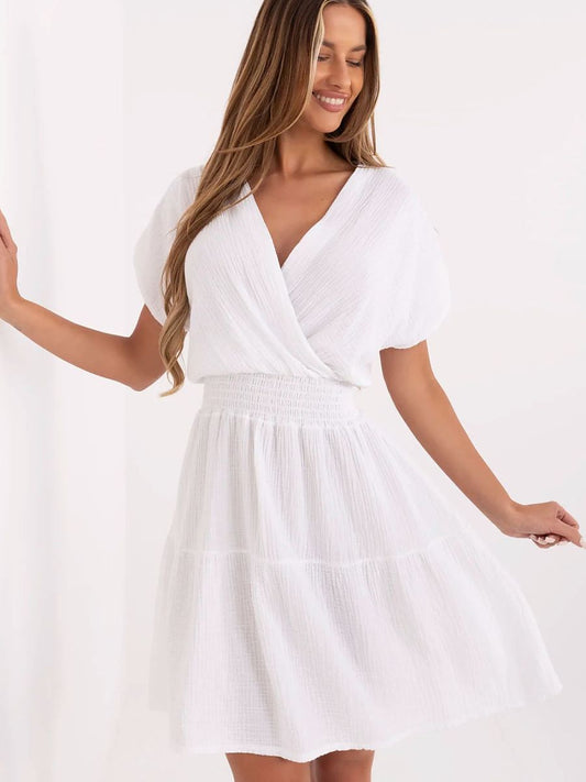 Vestido De Verão Em Musselina Leve Feito Com Algodão Natural Modelo 213836 Italy Moda Casual Elegante