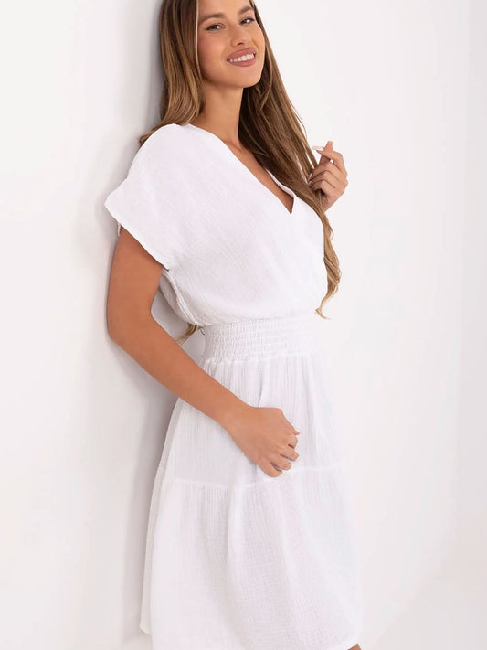 Vestido De Verão Em Musselina Leve Feito Com Algodão Natural Modelo 213836 Italy Moda Casual Elegante
