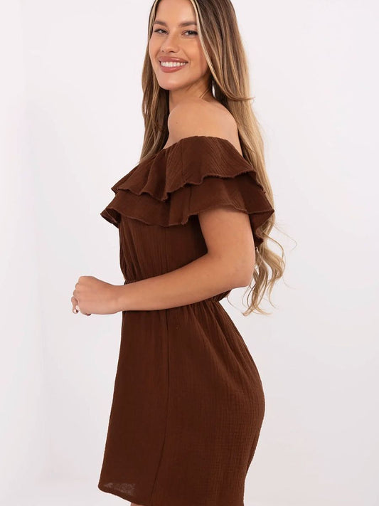 Macacão Leve De Verão Italy Moda Modelo 213848 Em Algodão Natural 100 Por Cento Muslin Respirável Ombro A Ombro