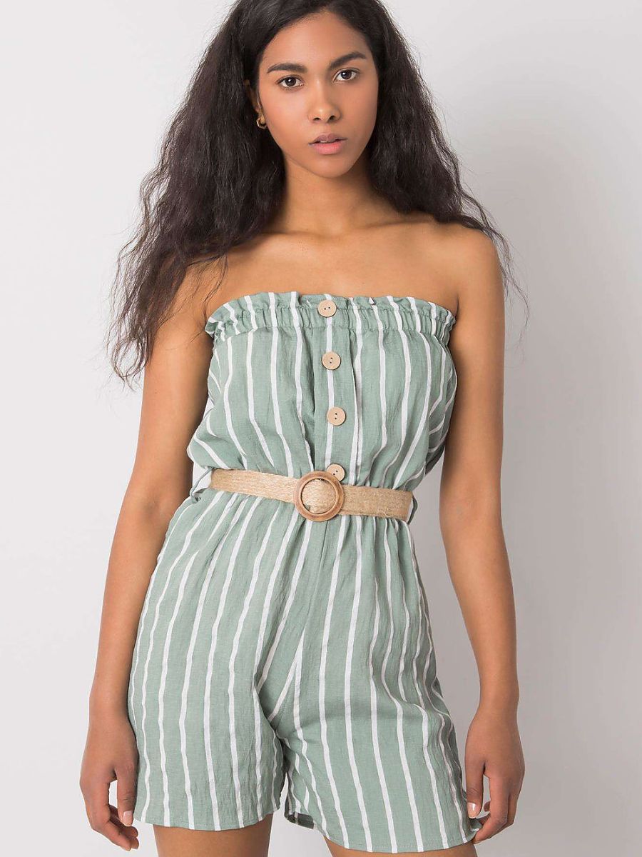 Macacão Listrado Casual Rue Paris Modelo 214471 Conforto Leve Composição Metade Algodão Metade Poliéster