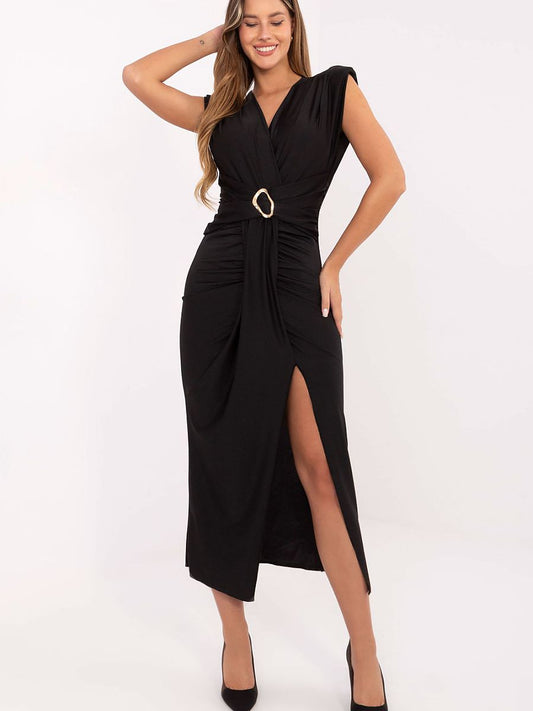 Vestido De Noite Modelo 220812 Italy Moda Lápis Midi Elegante Para Ocasiões Especiais Em Viscose E Poliester
