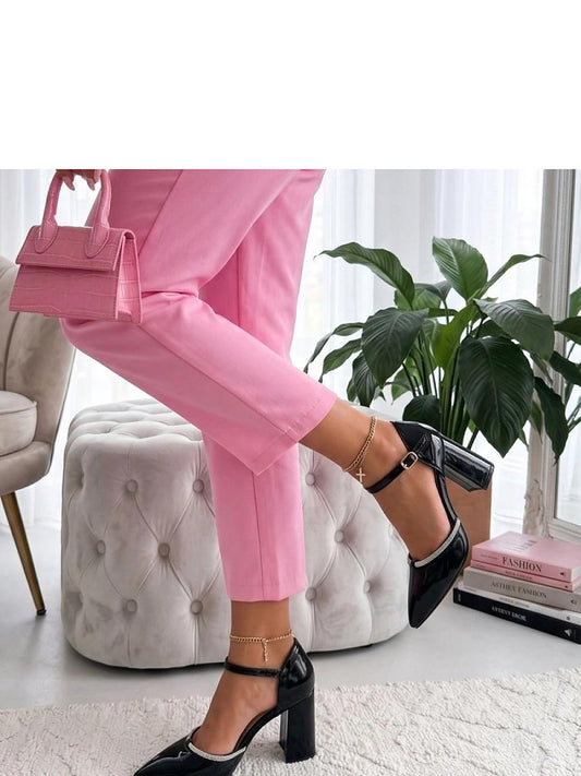 Sapatos de Salto Alto com Bloco em Couro Sintético e Zircônias Modelo 227730 Solea