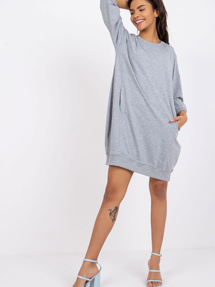 Vestido Daydress Modelo 162961 Algodão Com Caimento Solto Mangas 3 Quartos Bolsos Frontais Casual Moderno