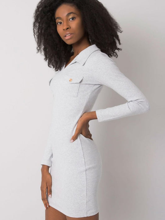Vestido Lápis Canelado Rue Paris Com Mangas Longas E Decote Em Coração Tecido Elástico Algodão Elastano Modelo 175447