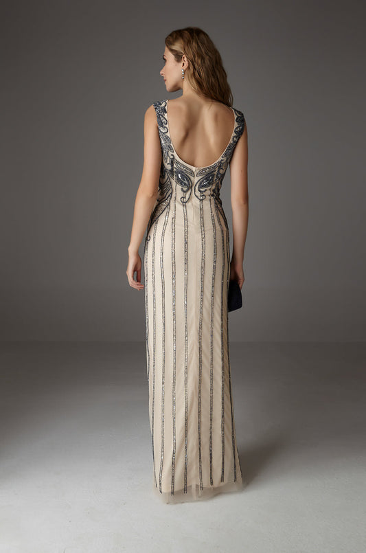 Charles Maxi Vestido Elegante Com Bordados Feitos À Mão E Silhueta Alongada Queda Fluida